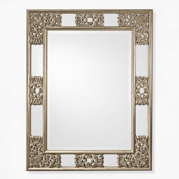 Giovanni Silver Carved Wood Mirror